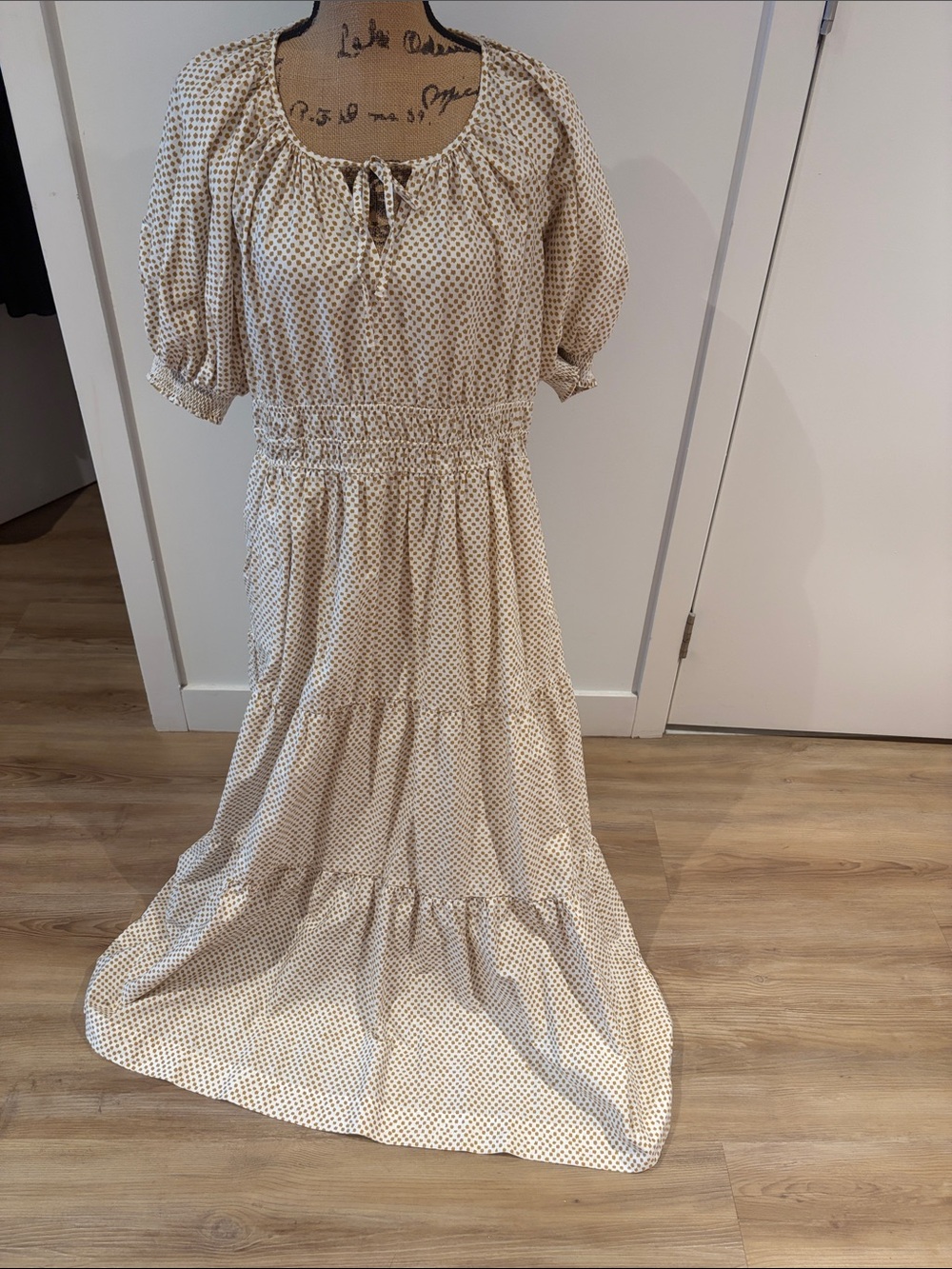 Anthropologie Somerset 3/4 length sleeve Dress with gold Dot Print